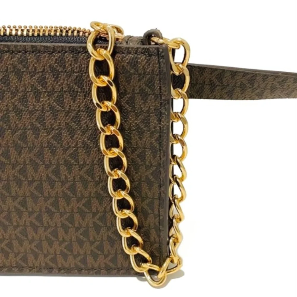 Michael Kors Brown Logo Belt Waist Bag With Gold Chain NWT